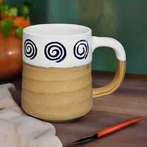 Vtg Japan Hand Turned Stoneware Vortex Coffee Mug 12oz Tea Cup Textured Infinity